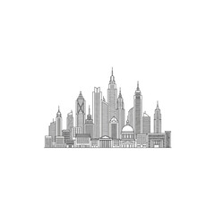 Fototapeta premium Detailed urban city skyline architecture line art illustration with architecture