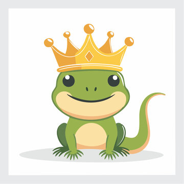 Cute cartoon frog king wearing a golden crown