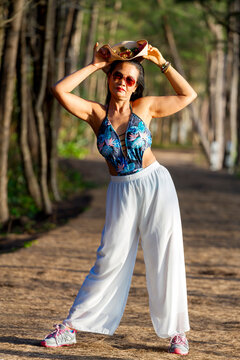 Woman with casual wear relax on nature