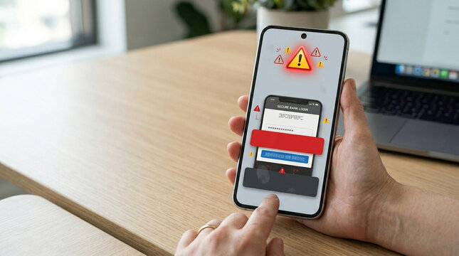 Mobile phone phishing warning alert security scam bank login password fraud
