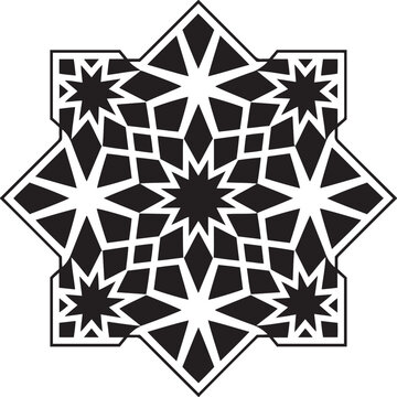 Geometric star pattern in black on transparent background stencil.