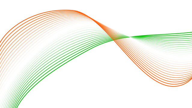 Orange White and Green Gradient Tech Line Flowing Twisted Motion Vector EPS with Transparent Background for National Day and Sustainable Tech Concept