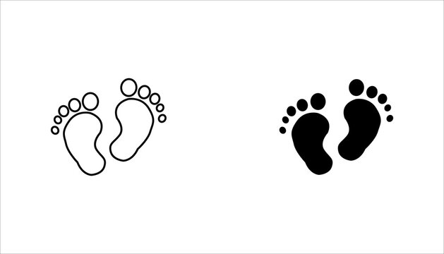 Black vector baby footprints silhouette print design. Footsteps in outline heart frame shape. Baby shower decor. New born sign icon. It's a girl,boy.Abstract love symbol.Vinyl wall sticker decal. Care