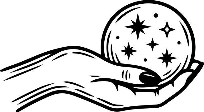 Vintage Fortune Teller Hand with Mystical Palmistry and Celestial Symbols