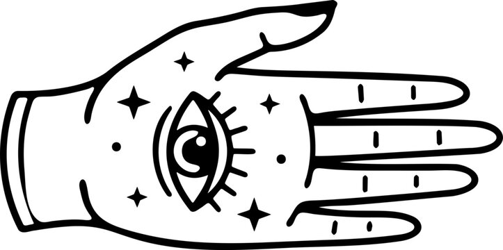 Vintage Fortune Teller Hand with Mystical Palmistry and Celestial Symbols