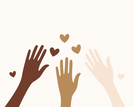 different skin color tone human hand with cute heart design