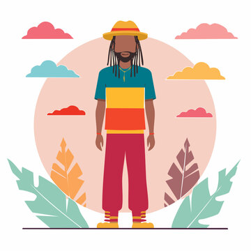 Man with Dreadlocks Wearing a Hat and Colorful Clothes