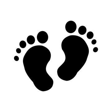 Black vector baby footprints silhouette print design. Footsteps in outline heart frame shape. Baby shower decor. New born sign icon. It's a girl,boy.Abstract love symbol.Vinyl wall sticker decal. Care