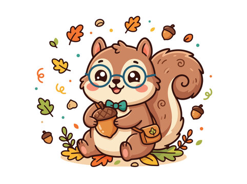 Cute cartoon squirrel with glasses.