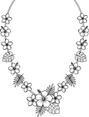 Hawaiian Floral Necklace Lei Line Art Sketch © Durjoy 