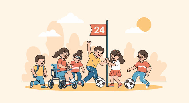 Children Playing Soccer Together.