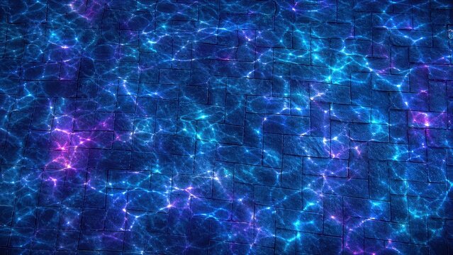 Neon water reflection on stone tile floor background