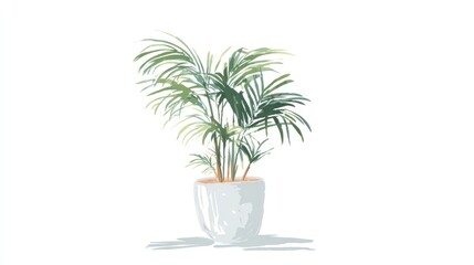 Obraz premium Watercolor style drawing depicts a lush potted palm situated against a stark white background.