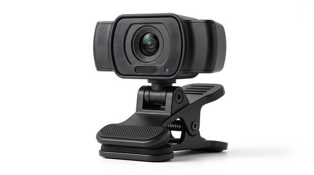 Black USB webcam, compact desktop camera, computer video recorder, clip-on design