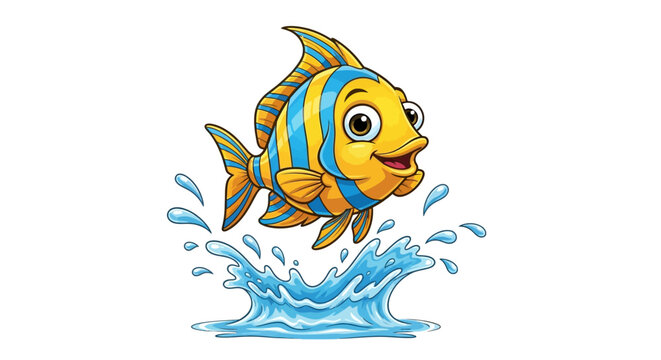 Colorful cartoon fish jumping out water.