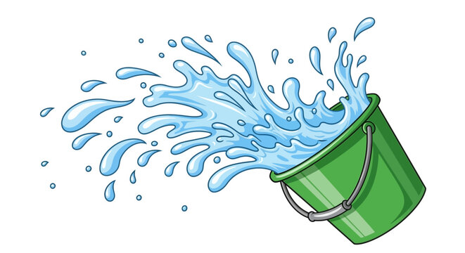 Green bucket with splashing water.