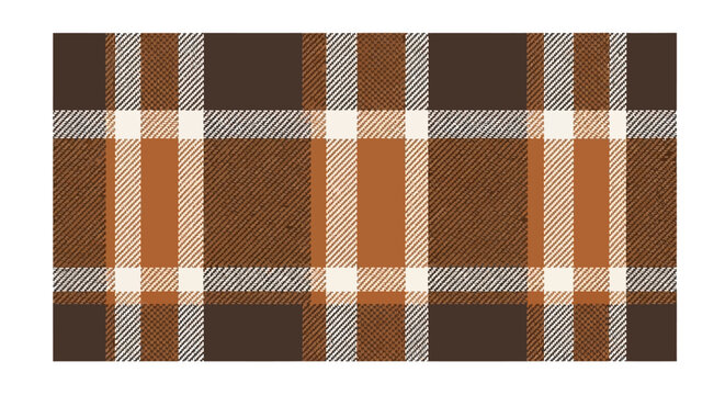 Brown Orange White Plaid Pattern Fabric.