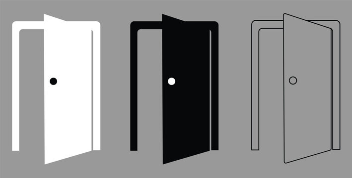 Door icon, door vector icon set, Door line icon, open door icon, Emergency Exit, Open Doors, Double Doors, and Warning Sign, pull and push symbol. 