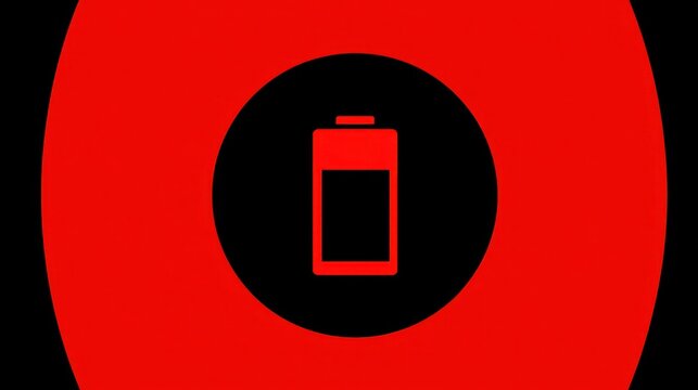 Red low battery icon on black background for energy depletion concept