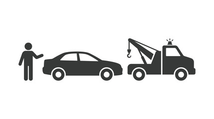 Fototapeta premium Icon illustration of a person requesting assistance from a tow truck for their broken-down car