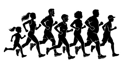 Obraz premium Group of diverse people running together in a marathon.