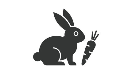 Obraz premium Simple silhouette of a dark rabbit sitting next to a single carrot illustration