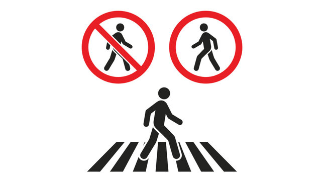 Pedestrian crossing sign showing allowed and forbidden passage with symbolic figures