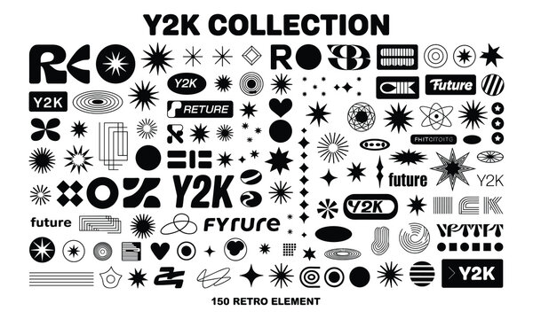 Retro y2 k collection: 150 vintage in black, white, and gold