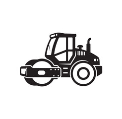 Naklejka premium Black silhouette icon of a road roller for construction and engineering with heavy machinery white background compactor construction