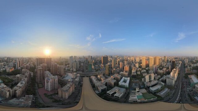 VR 360 Immersive aerial flyby over Mumbai suburban buildings