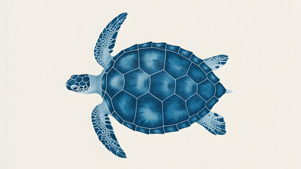 Obraz premium Stylized blue sea turtle swims with a detailed geometric pattern on its shell