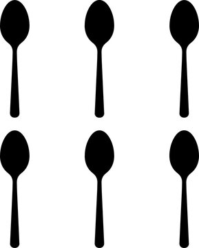 Spoon Silhouette Icon Set with Stainless Steel Cutlery and Flatware Symbols for Kitchen, Restaurant, Dining, and Food Preparation Graphic Designs