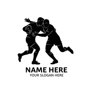 Two rugby players tackling during intense match silhouette