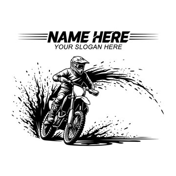 Dirt bike rider making sharp turn with mud splash