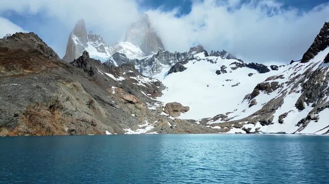 Scenic view of Mount Fitz Roy and Laguna de los Tres in Argentine Patagonia.