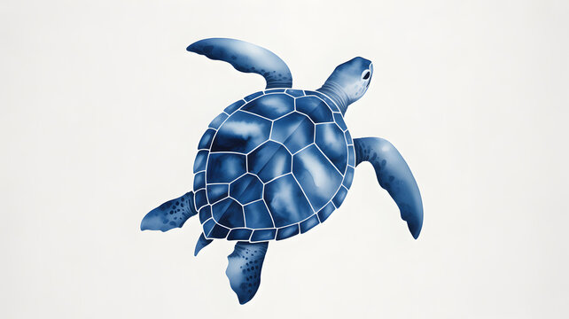 Stylized blue sea turtle with intricate geometric patterns on its shell