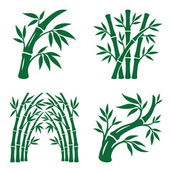 Fototapeta premium Collection of four unique stylized green bamboo plant illustrations in various shapes arch and bent forms tropical vegetation abstract illustration stylized botanical tranquil