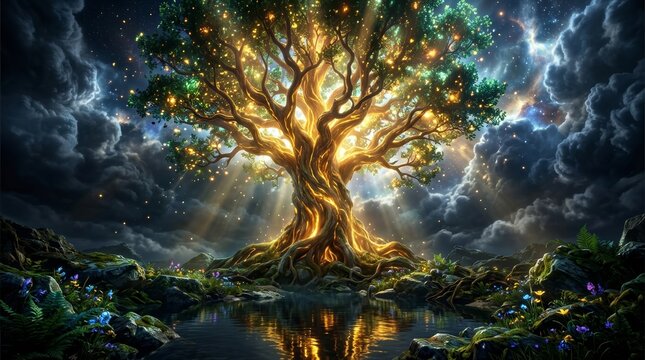 God's creation of the world and all living things depicted in the book of Genesis.