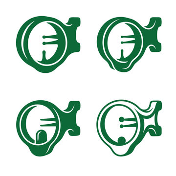 Assortment of green line art archery bow sight icons illustrating various designs of aiming devices for compound bows target shooting hunting with recurve bow traditional archery pin sight shooting