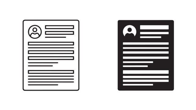 Resume icons on white and black backgrounds for business and employment concepts