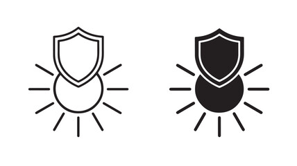 Fototapeta premium Shield icons with sunburst on white background for security and protection concepts