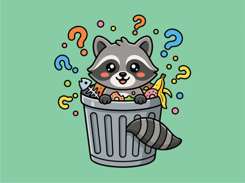 Raccoon in trash can thinking.