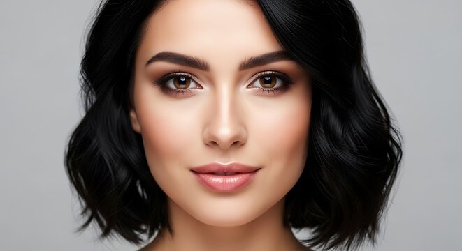 Bright Woman with Short Dark Hair and Clear Skin