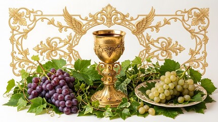 Corpus christi celebration with grapes and gold chalice
