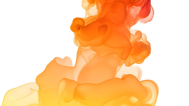 Vibrant orange and yellow liquid ink dissolving in clear water against a bright white background
