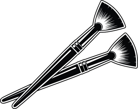 Two black makeup brushes, crossed, with white highlights