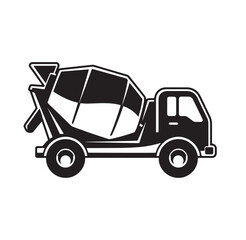 Fototapeta premium Concrete mixer truck rear view with concrete construction transportation delivery building material industry machinery cylinder