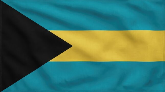 Waving Bahamian National Flag Displayed on Fabric Background