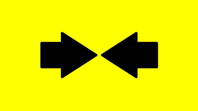 Seamless looping animation of two black arrows moving toward the center on a yellow background, ideal for UI, navigation, or button animations.
