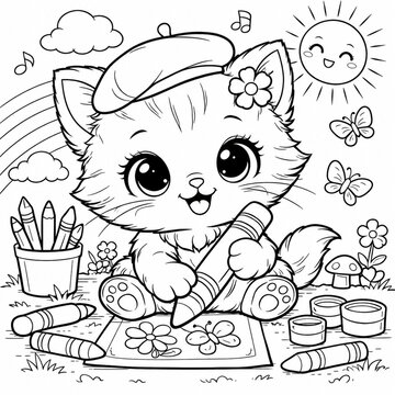 Cute Kitten Coloring Page for Kids